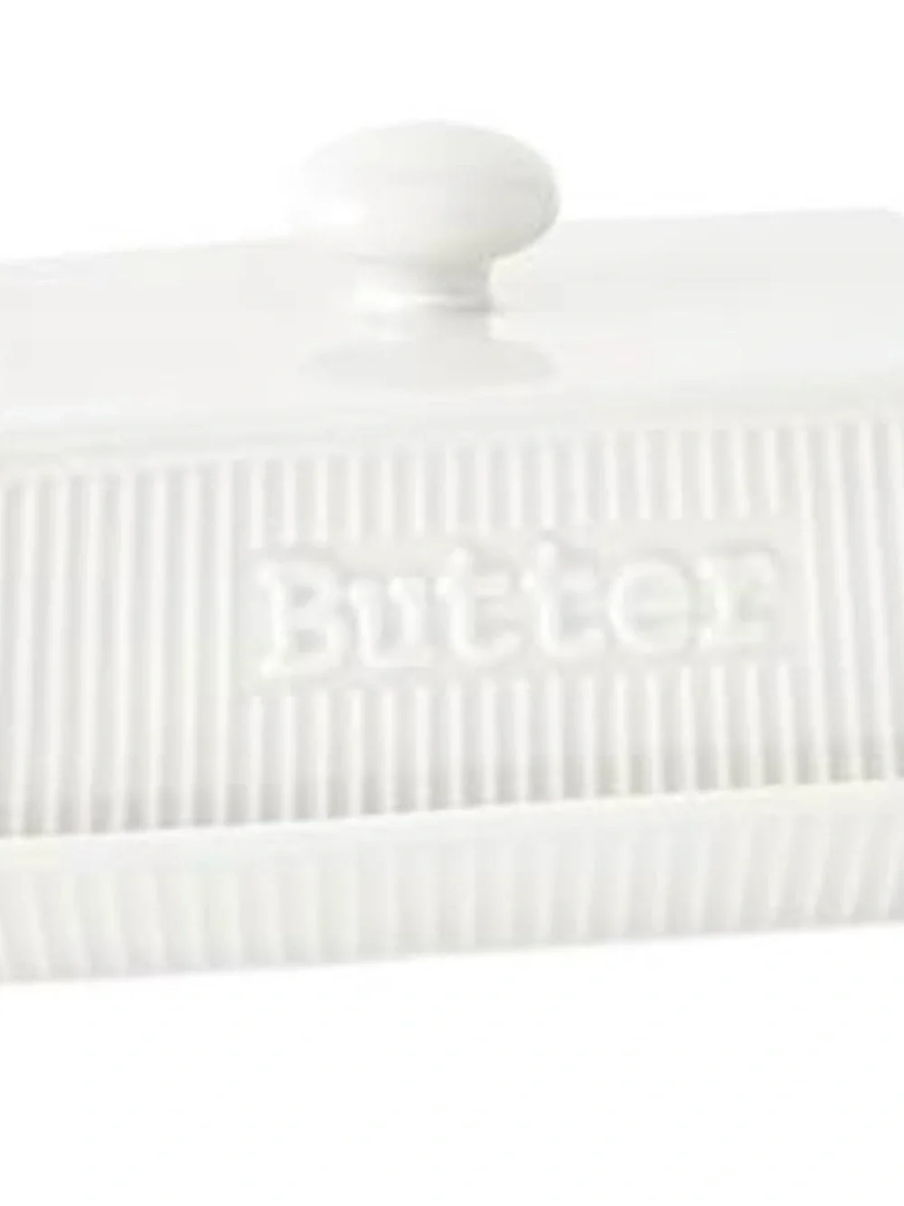 White Ceramic Butter Dish with Ribbed Design